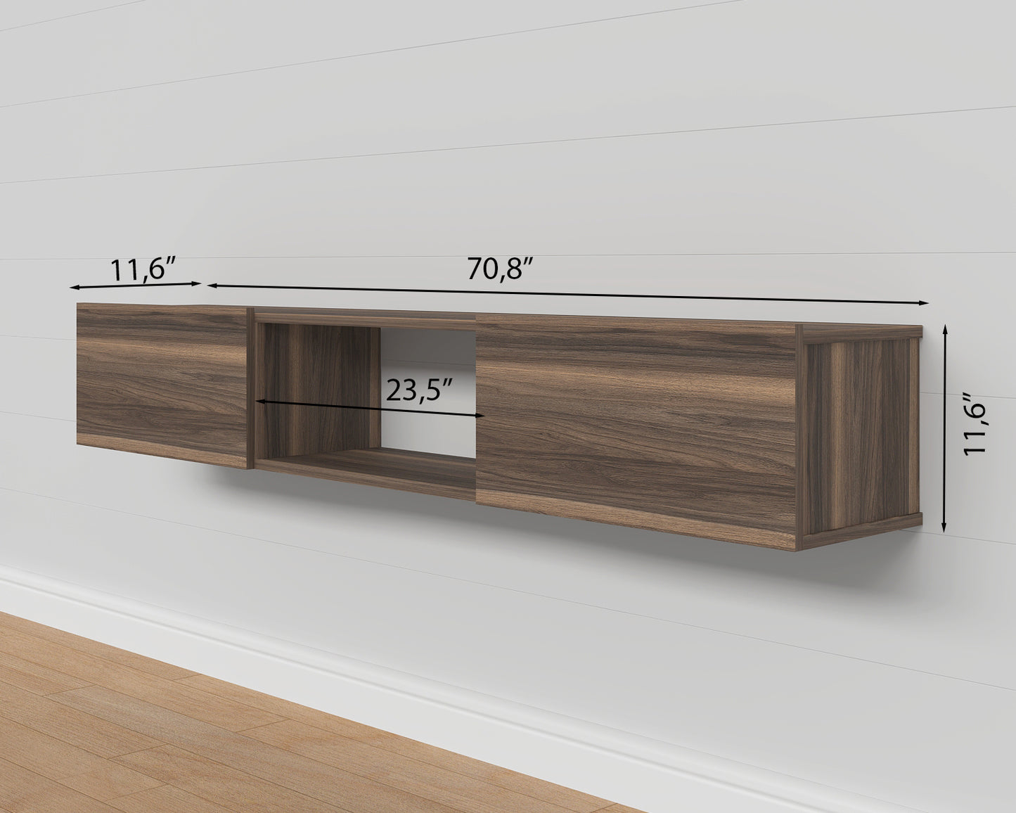 Sculley 71" Floating TV Stand Up to 70" TV's Wall Mounted Media Console