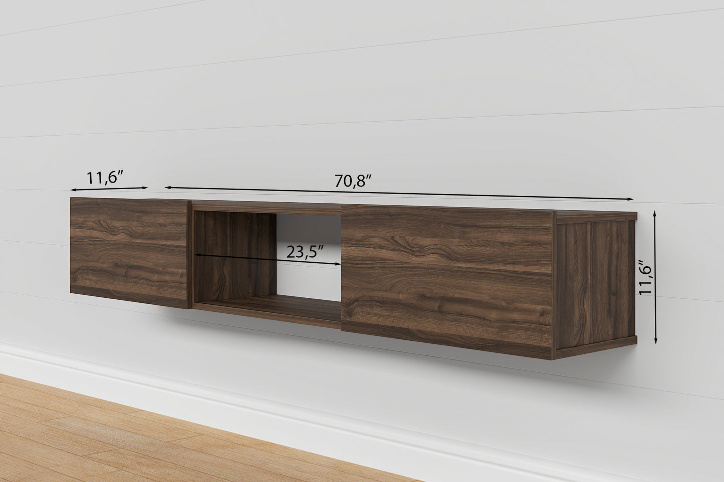 Sculley 71" Floating TV Stand Up to 70" TV's Wall Mounted Media Console